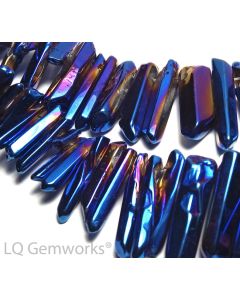 16" BLUE TITANIUM QUARTZ High Polish Smooth Point Beads