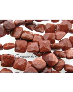 15.5"  Strand GOLDSTONE 10mm Faceted Square Beads