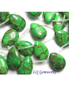 8 each GREEN LIME BRONZE KINGMAN TURQUOISE 13x18mm Teardrop Beads