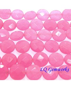 15.5" Strand PINK CANDY JADE 14mm Faceted Coin Beads 