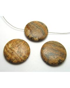  THREE (3) PICTURE JASPER 40mm Puffed Coin Pendant Beads
