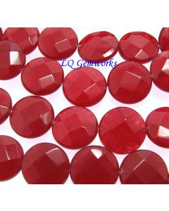 15.5" Strand RUBY RED JADE 14mm Faceted Coin Beads 