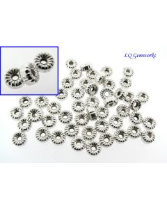 50 Ea STERLING SILVER 6mm Corrugated Rondelle Beads